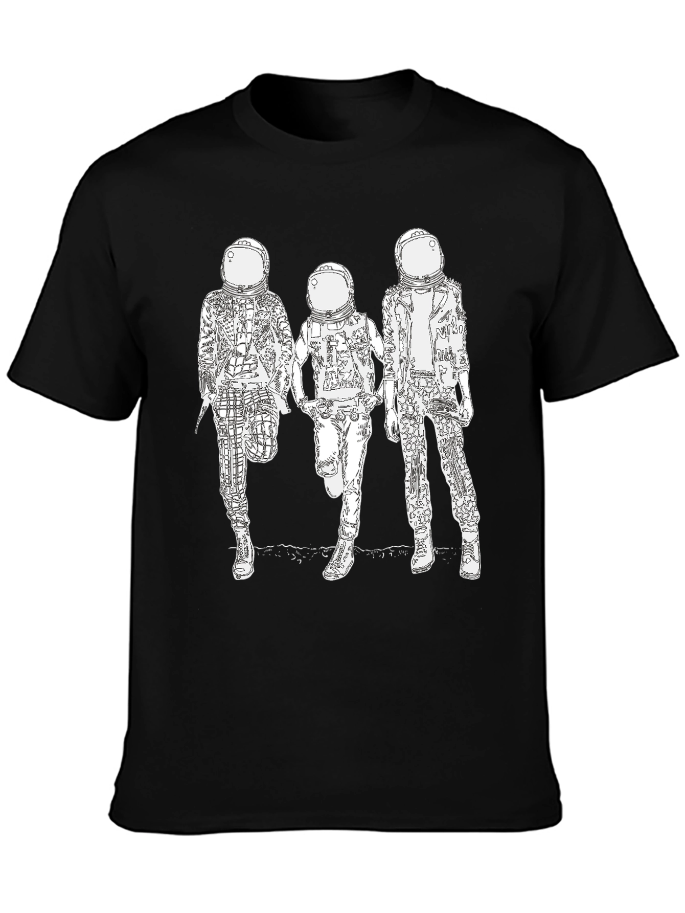Camiseta Negra con Diseño de Astronautas