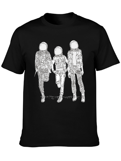 Camiseta Negra con Diseño de Astronautas