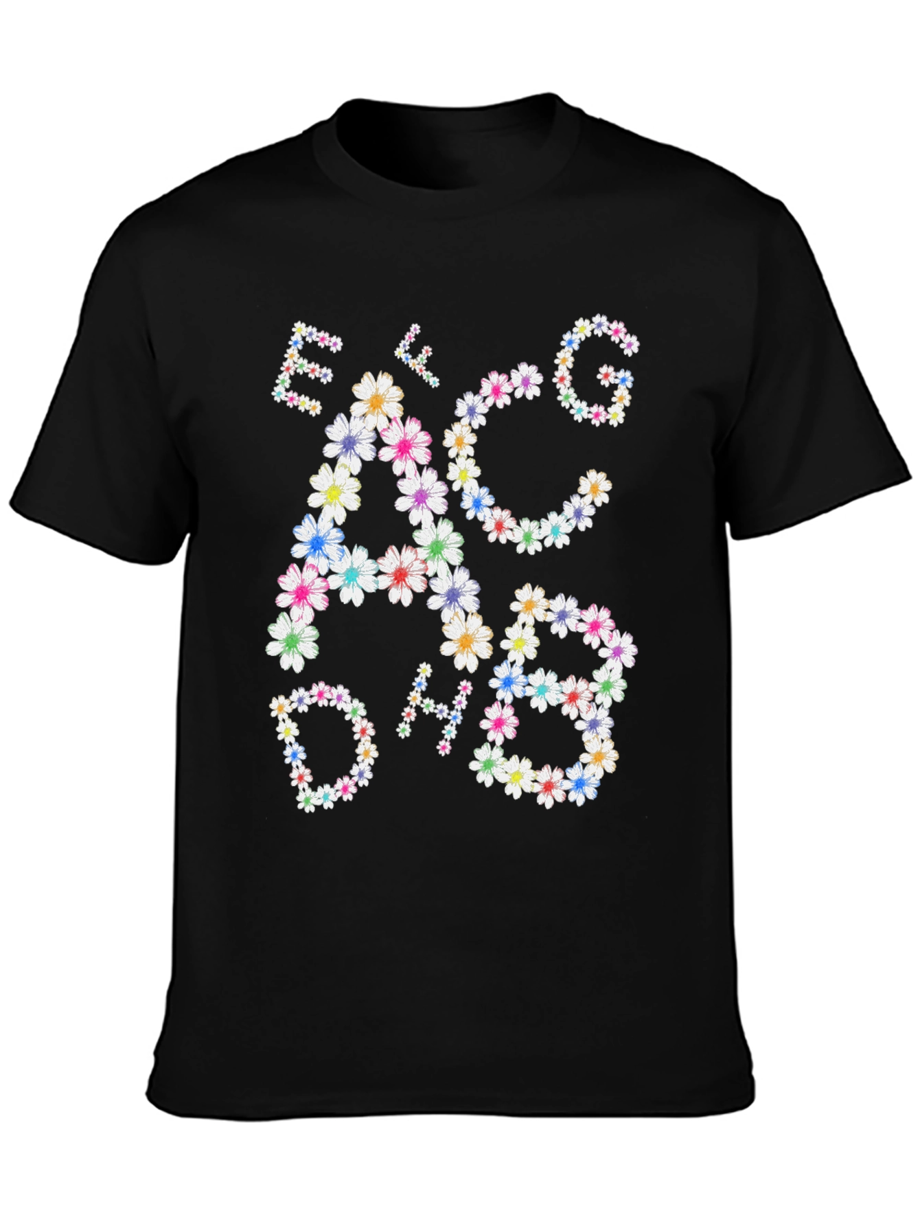 Camiseta Negra con Notas Musicales Florales