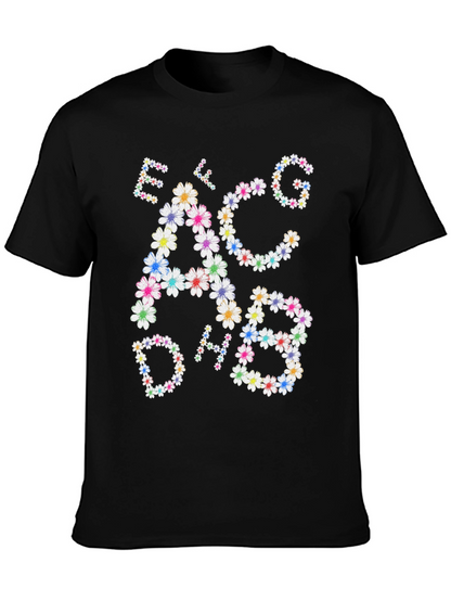 Camiseta Negra con Notas Musicales Florales