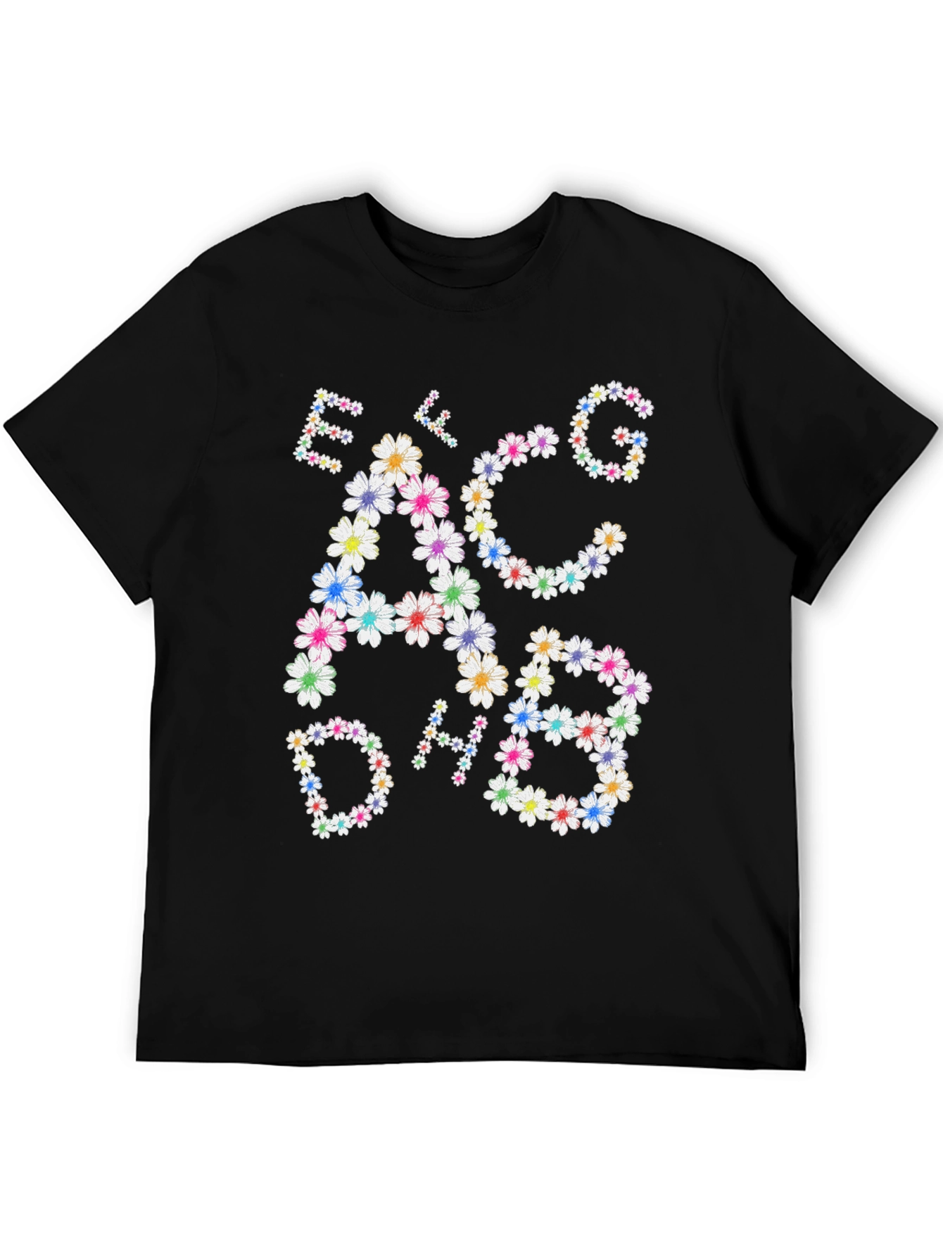 Camiseta Negra con Notas Musicales Florales
