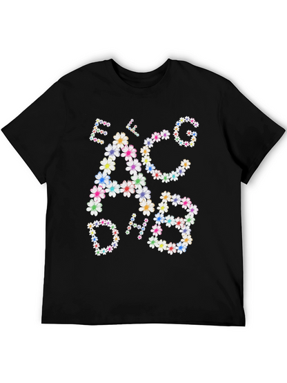 Camiseta Negra con Notas Musicales Florales