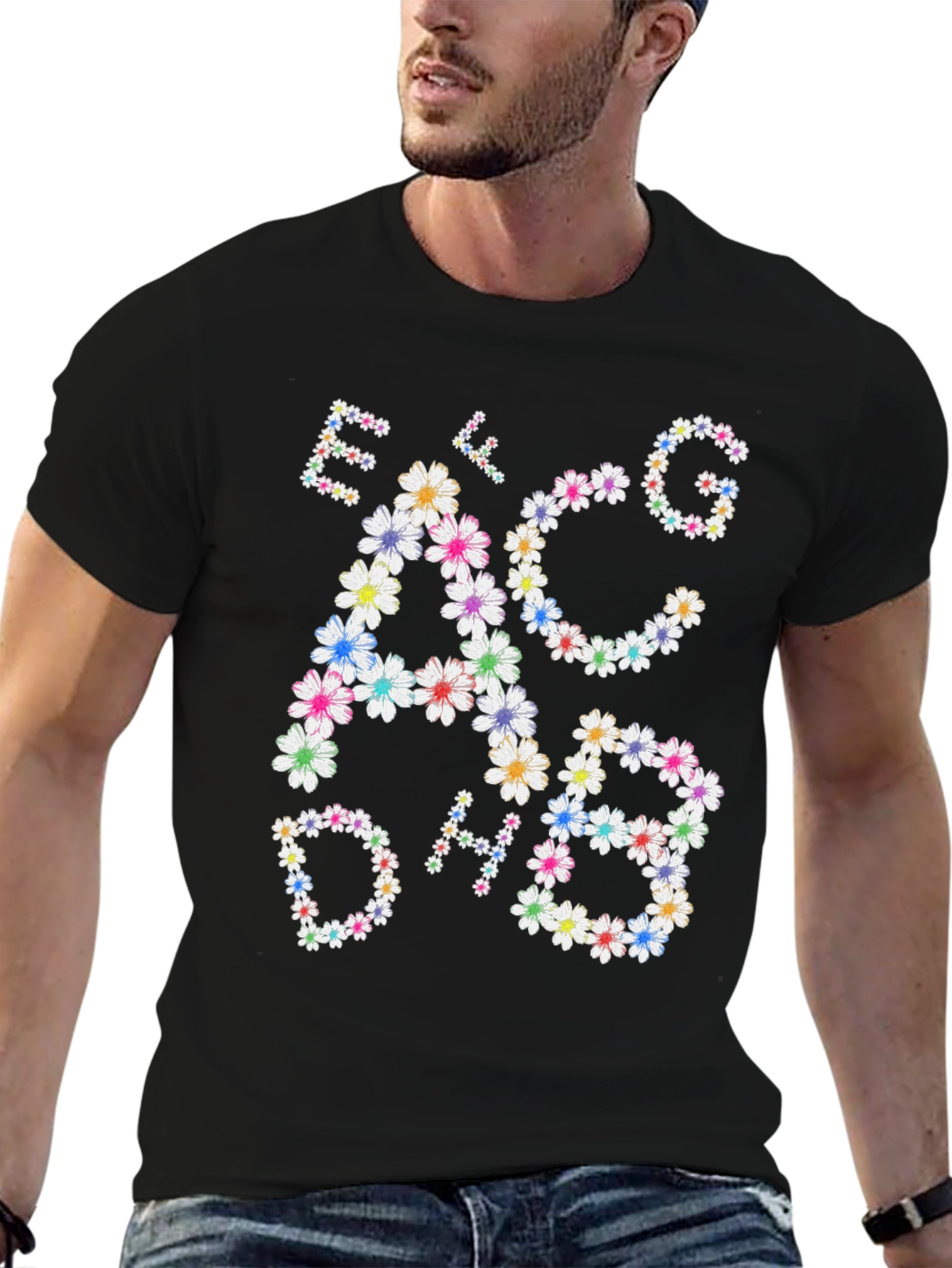 Camiseta Negra con Notas Musicales Florales