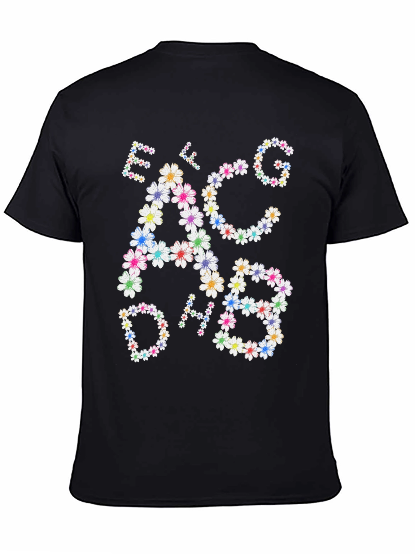 Camiseta Negra con Notas Musicales Florales