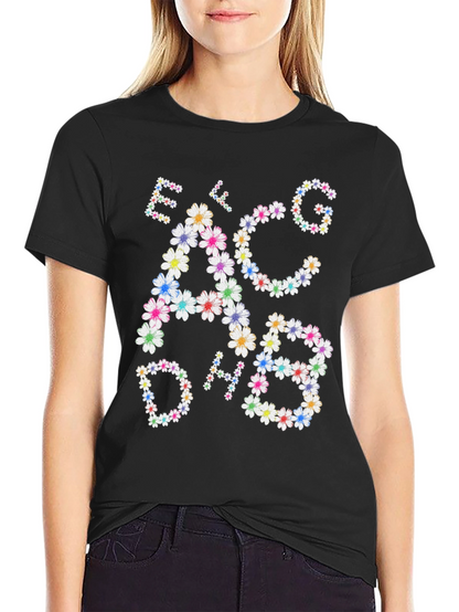 Camiseta Negra con Notas Musicales Florales