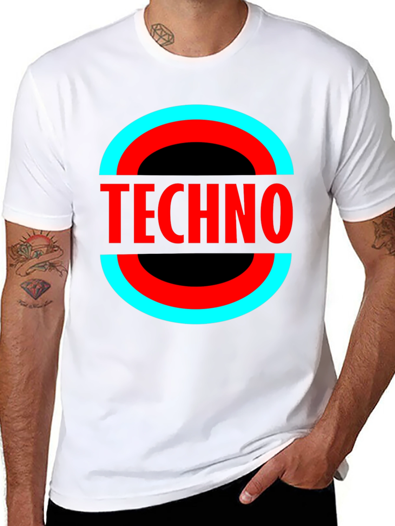 Camiseta Negra Techno - Diseño Circular Moderno