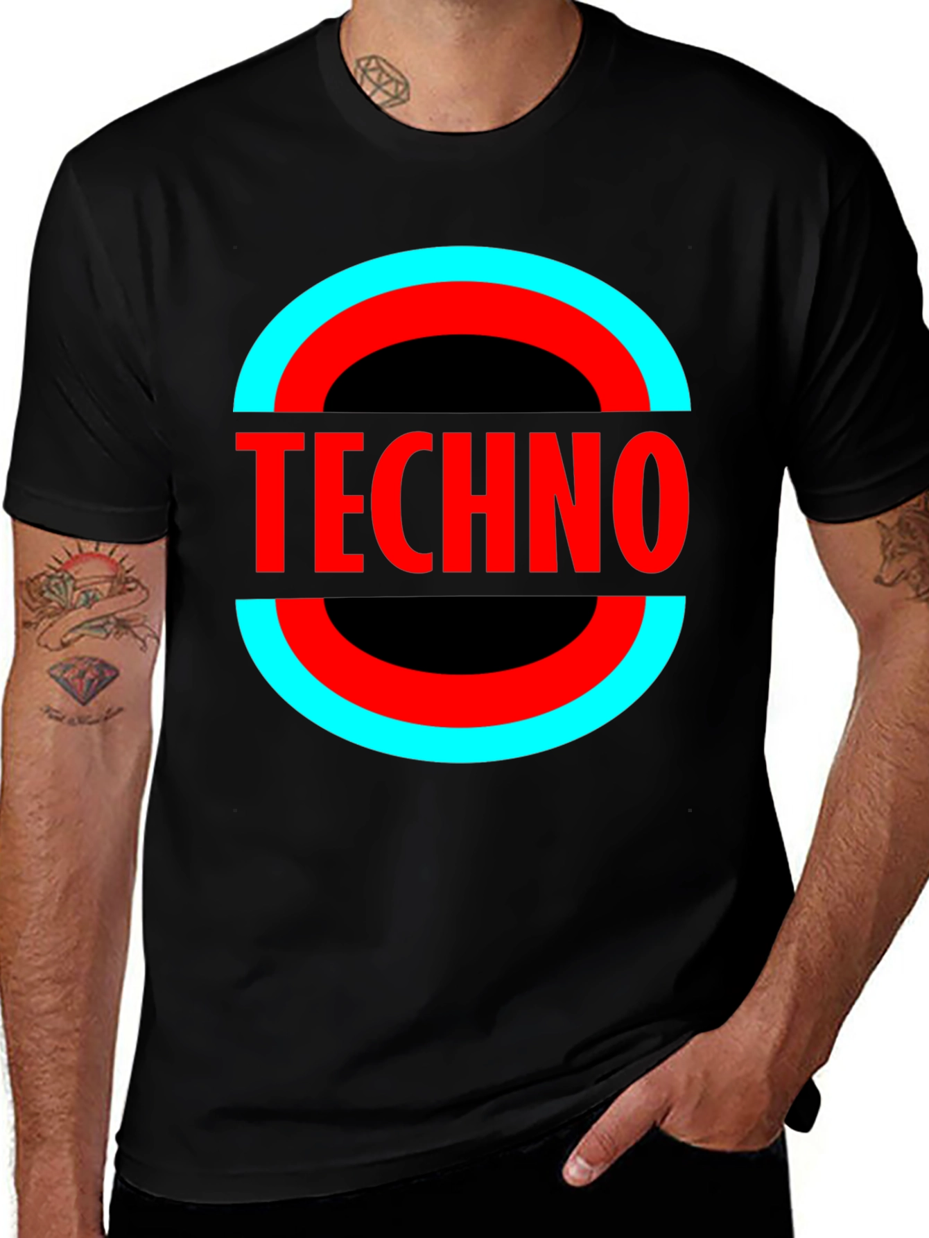 Camiseta Negra Techno - Diseño Circular Moderno