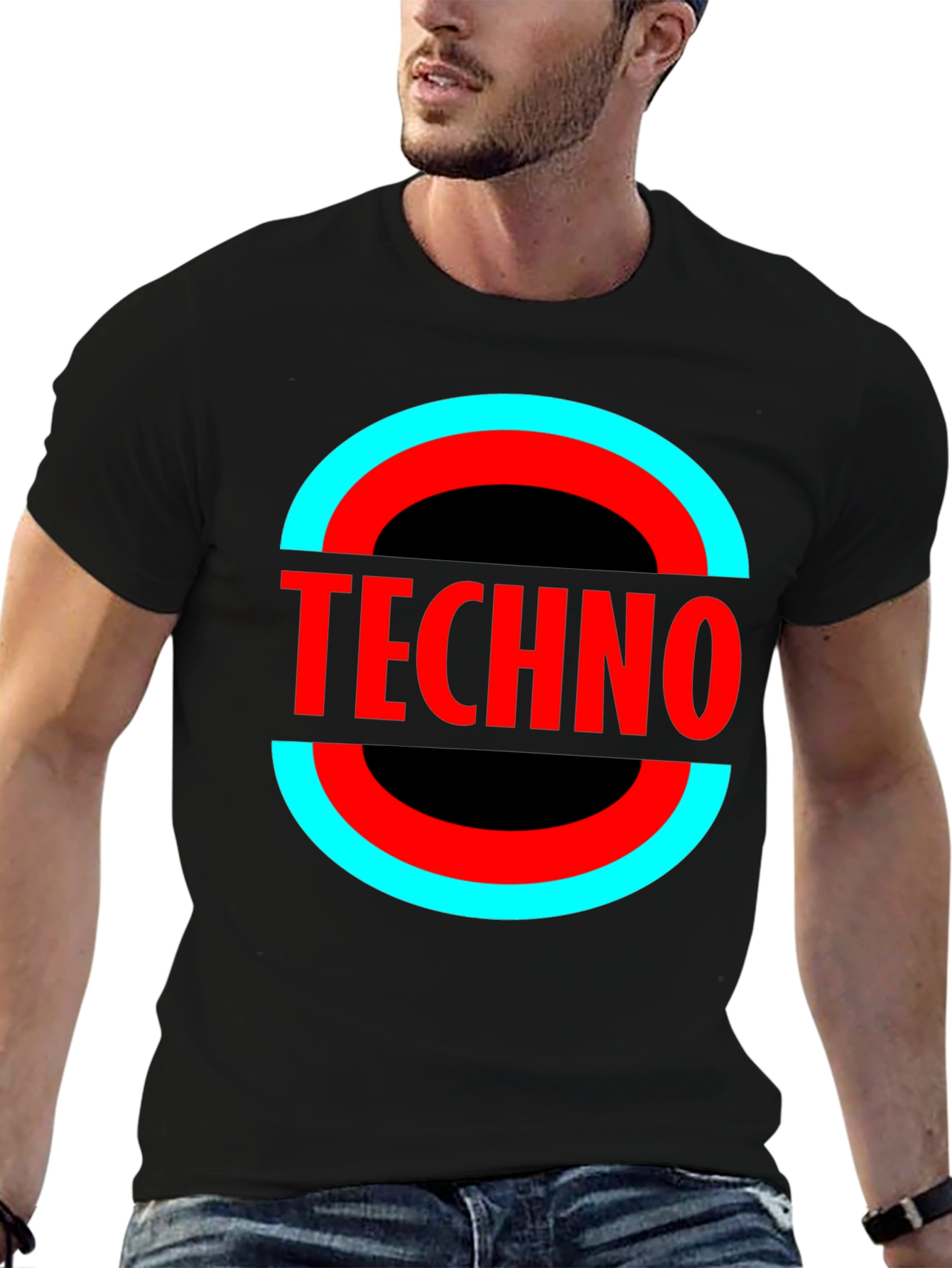 Camiseta Negra Techno - Diseño Circular Moderno