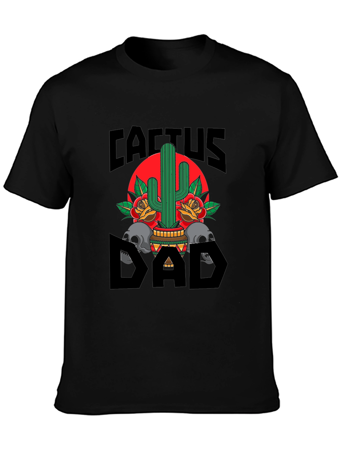 Camiseta Negra Cactus Dad con Diseño Gráfico