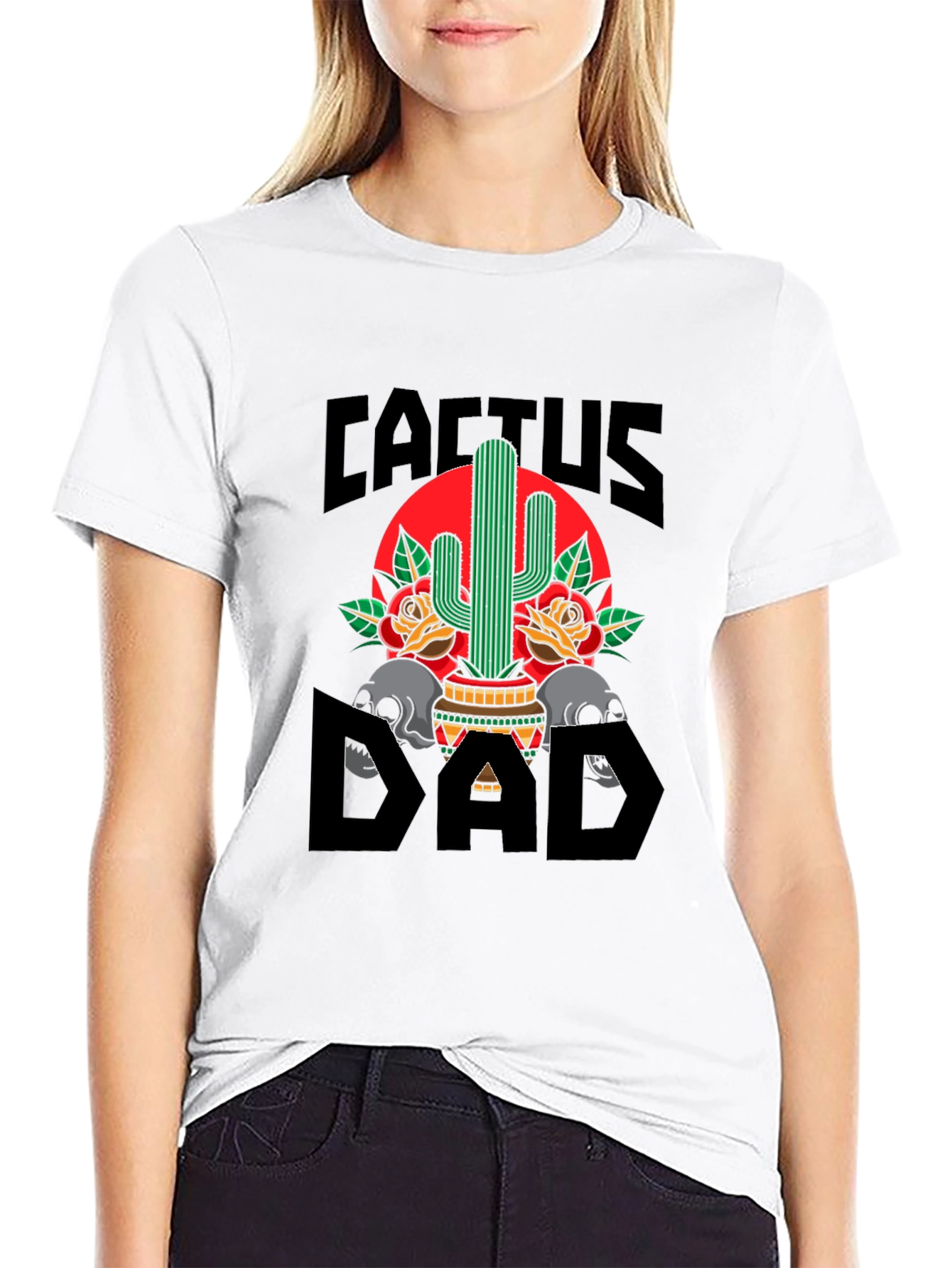 Camiseta Negra Cactus Dad con Diseño Gráfico