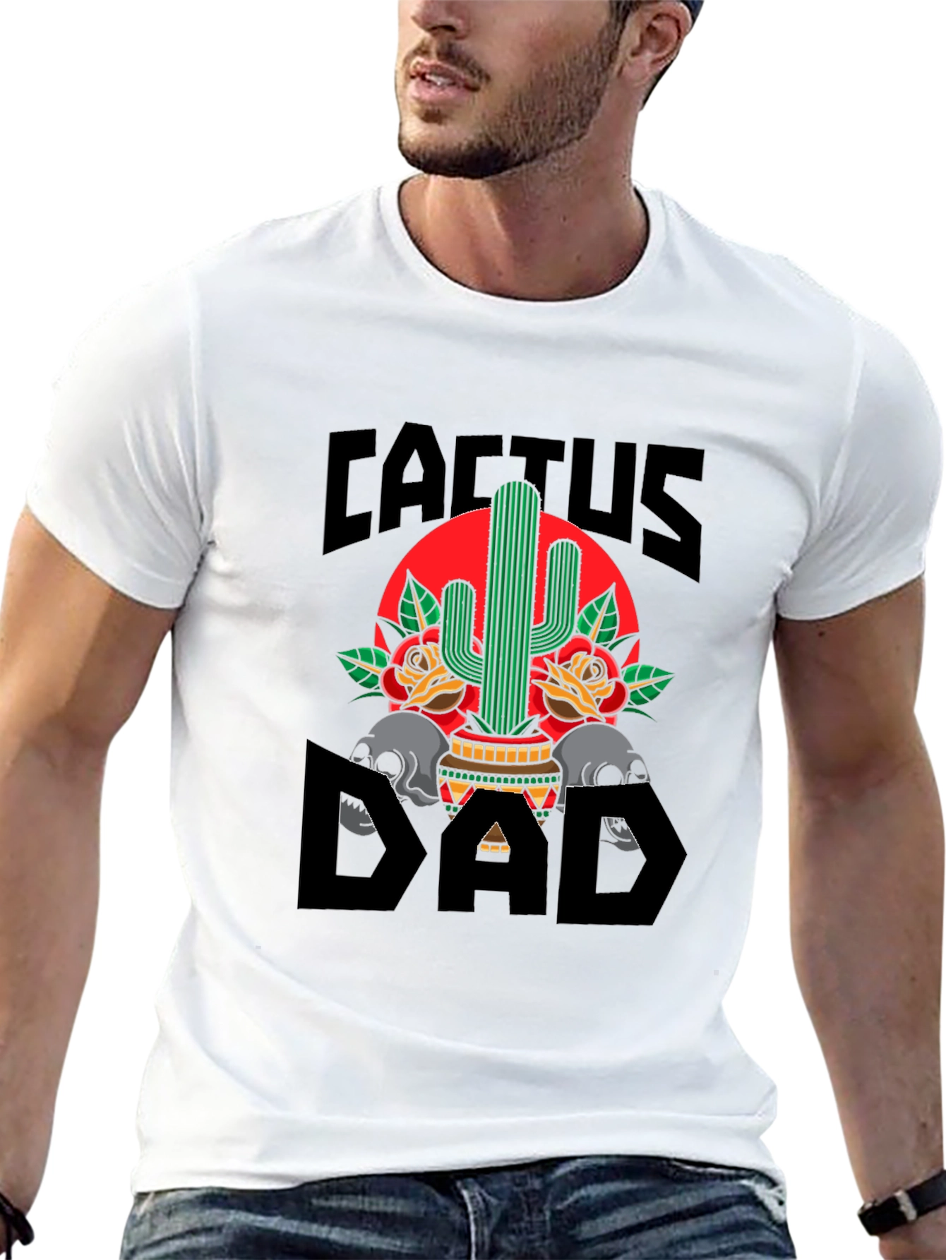 Camiseta Negra Cactus Dad con Diseño Gráfico