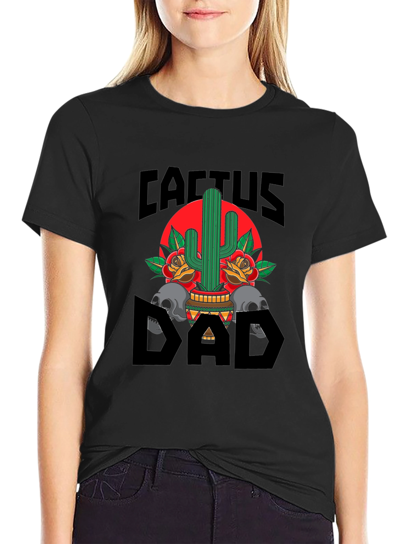 Camiseta Negra Cactus Dad con Diseño Gráfico