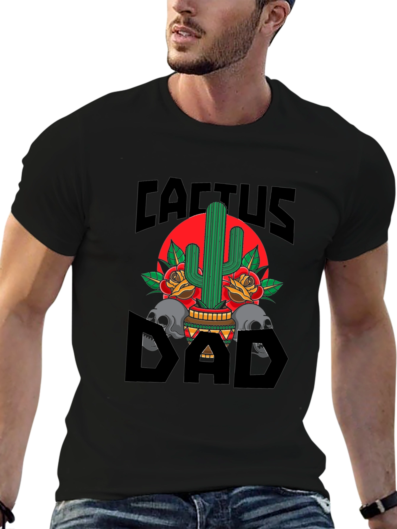 Camiseta Negra Cactus Dad con Diseño Gráfico