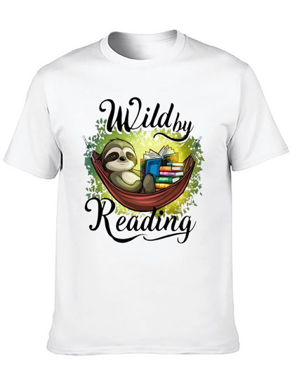 Camiseta Negra con Diseño de Perezoso Lector