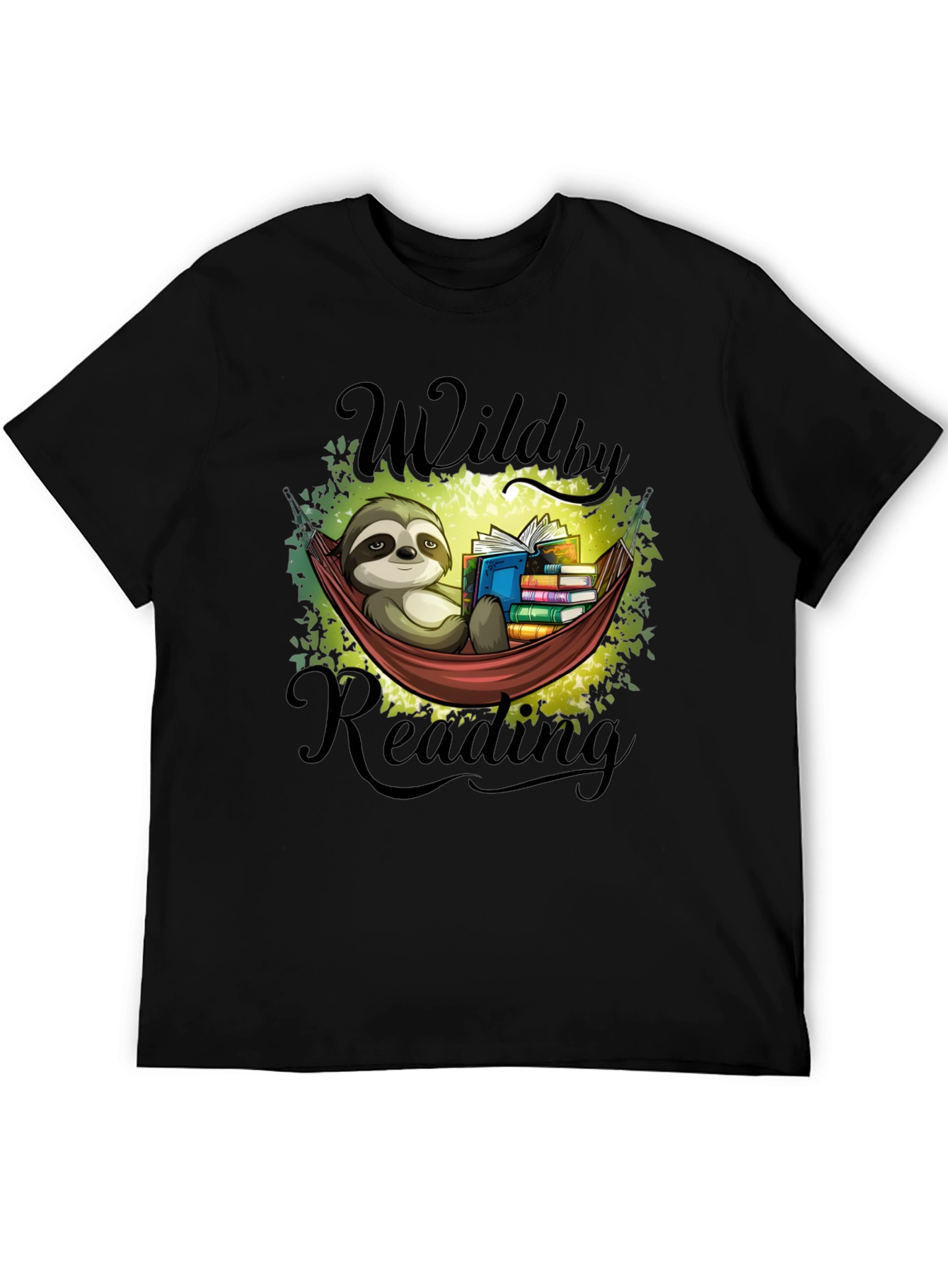 Camiseta Negra con Diseño de Perezoso Lector