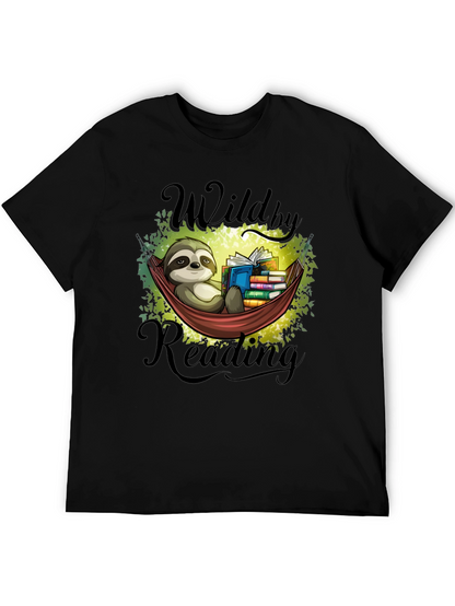 Camiseta Negra con Diseño de Perezoso Lector