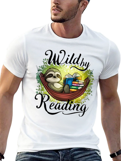 Camiseta Negra con Diseño de Perezoso Lector