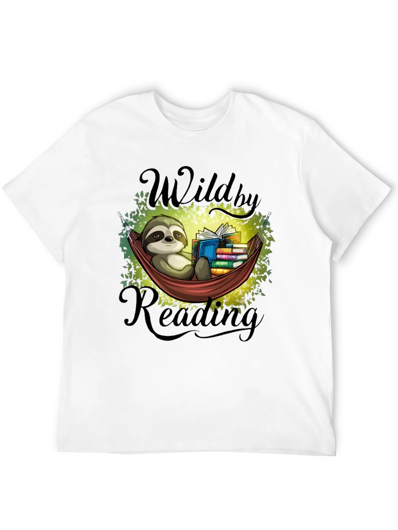 Camiseta Negra con Diseño de Perezoso Lector