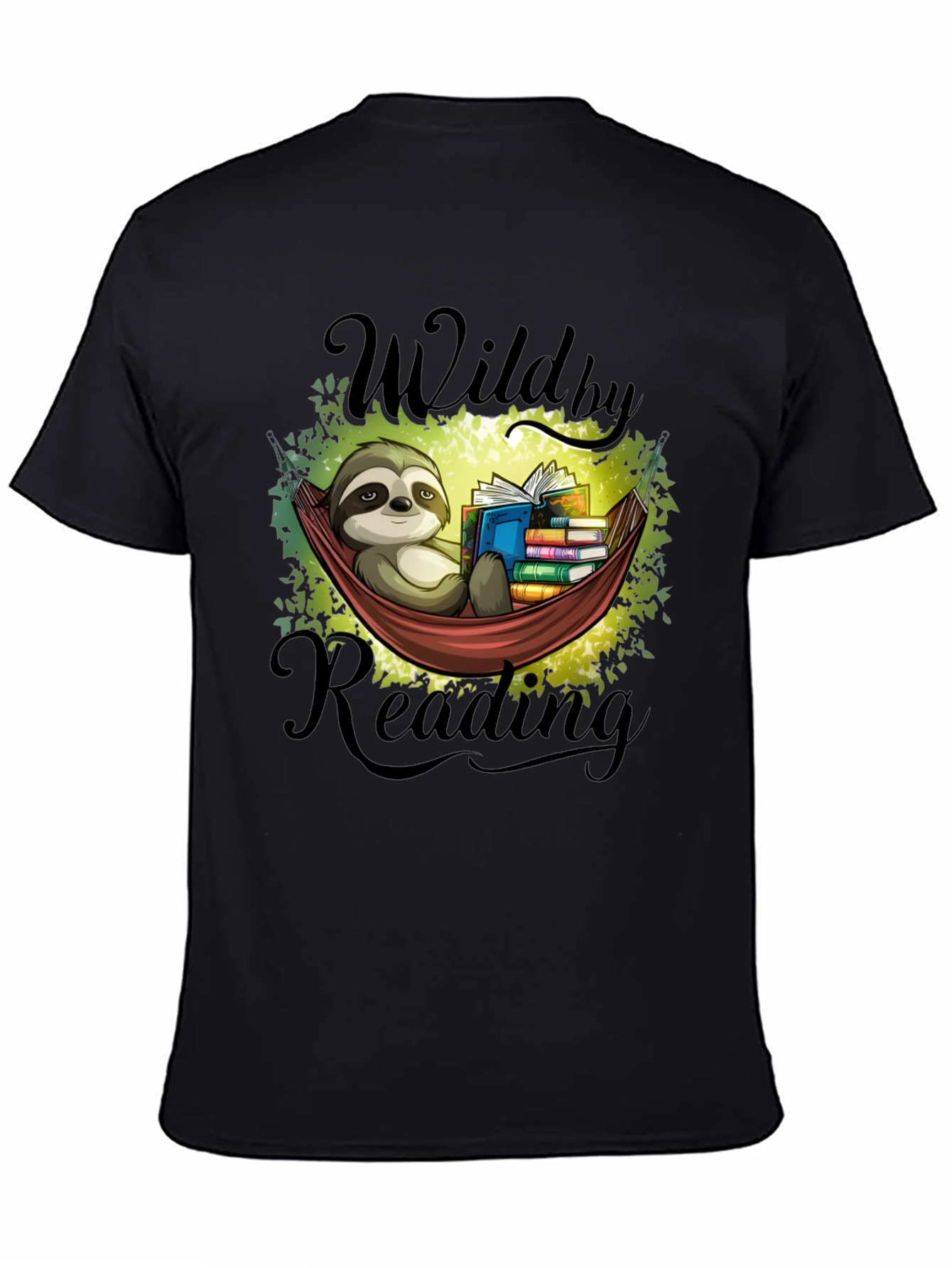 Camiseta Negra con Diseño de Perezoso Lector