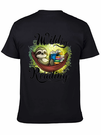 Camiseta Negra con Diseño de Perezoso Lector