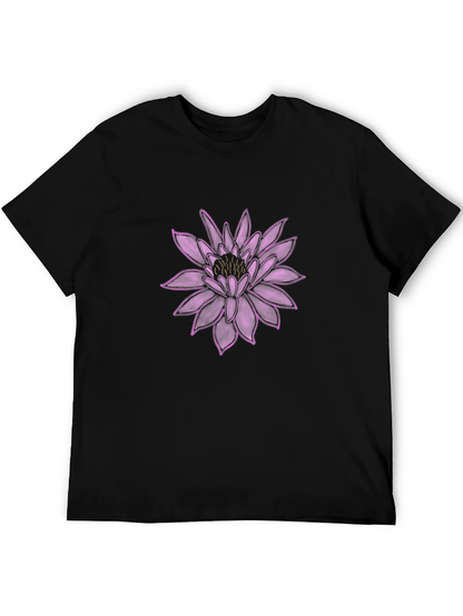 Camiseta Negra con Diseño Floral Púrpura