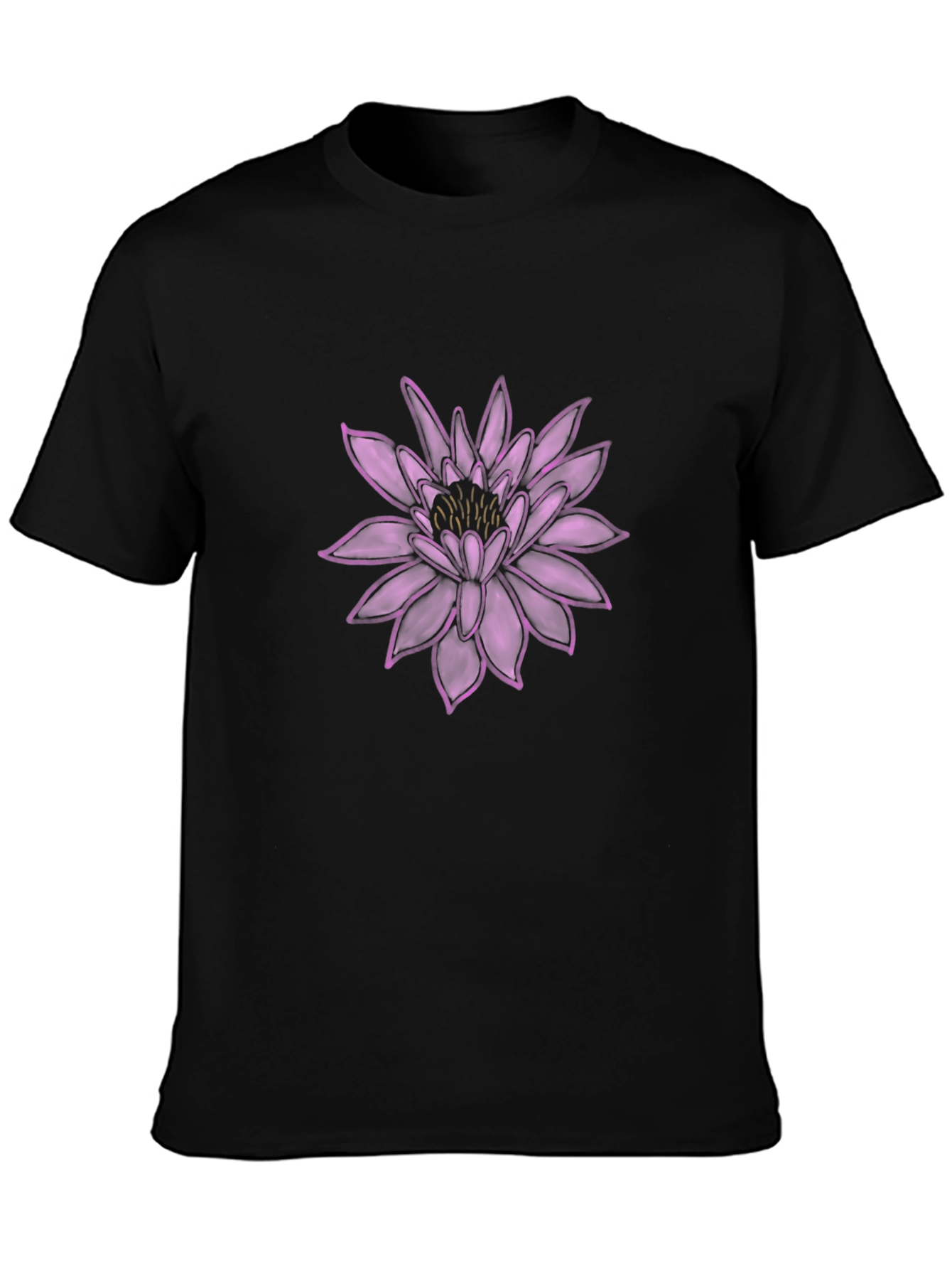 Camiseta Negra con Diseño Floral Púrpura