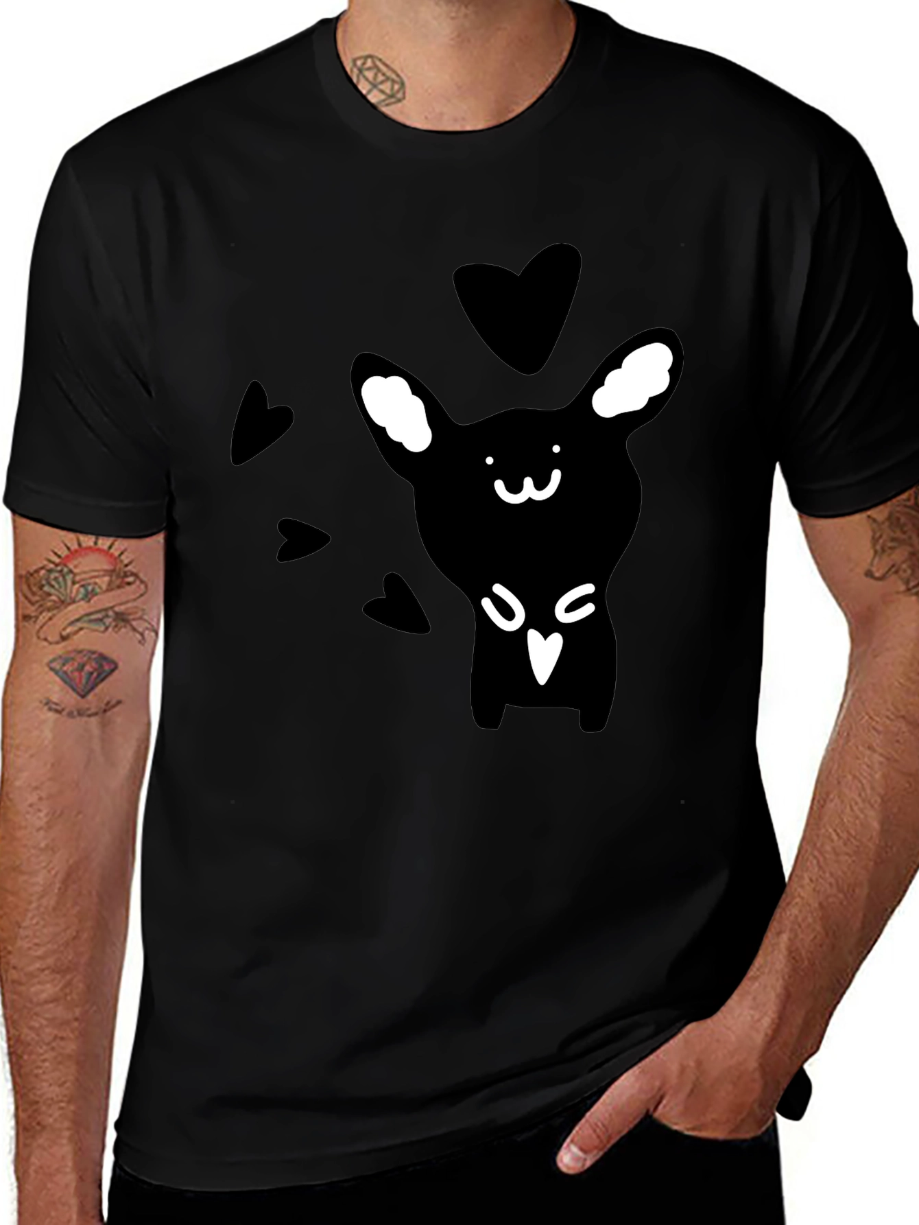 Camiseta Negra Conejito Corazones