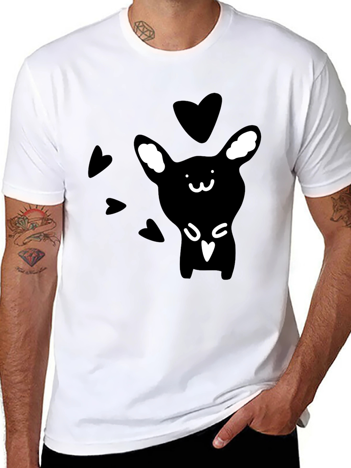 Camiseta Negra Conejito Corazones
