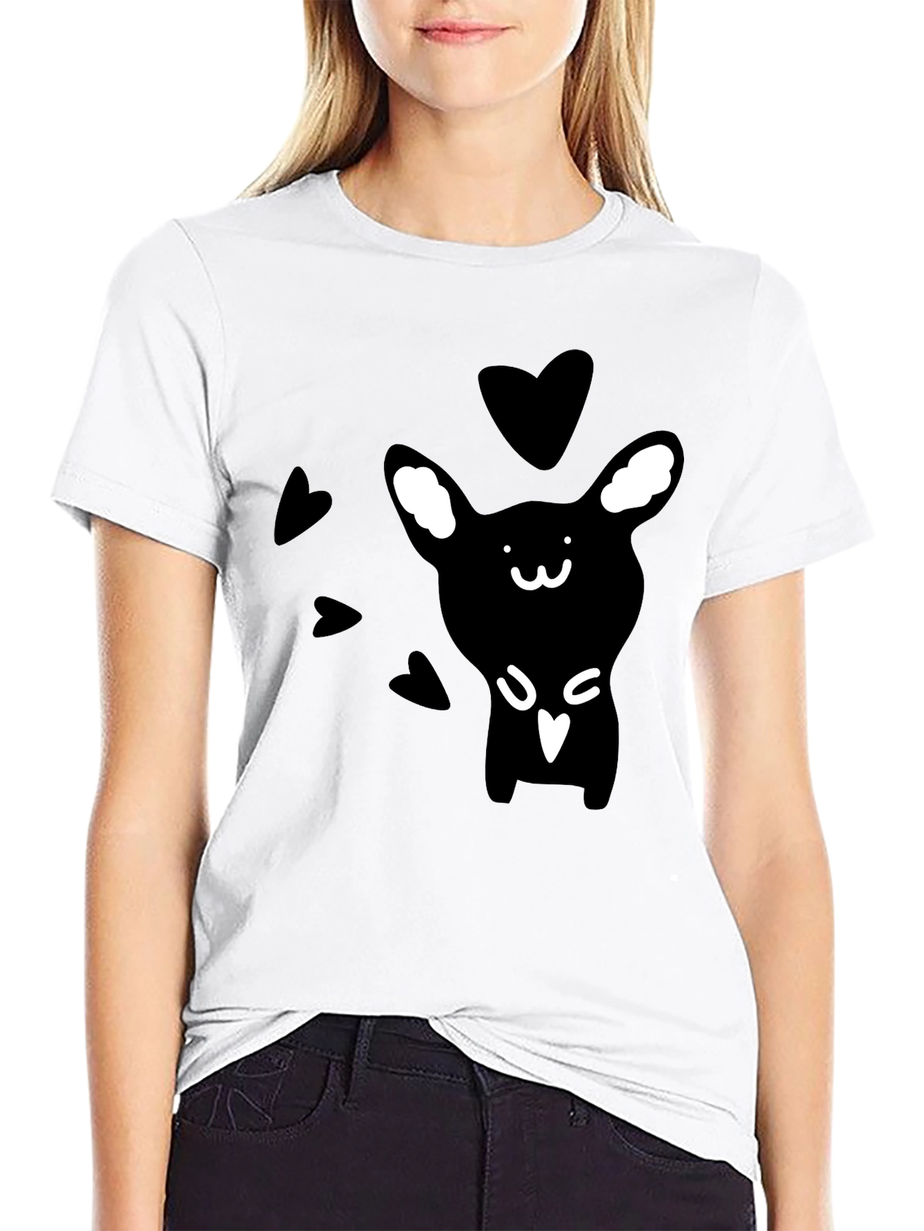 Camiseta Negra Conejito Corazones