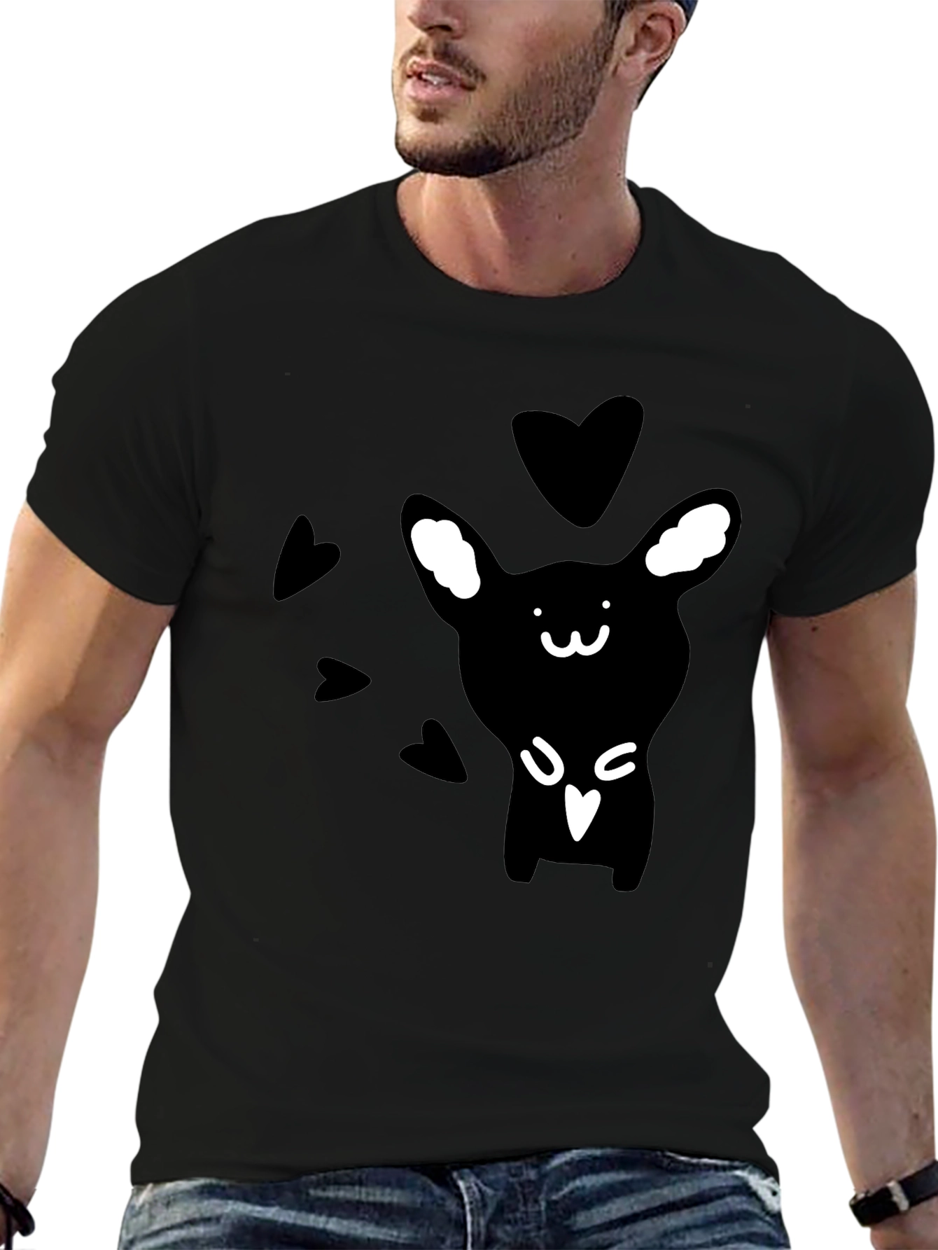 Camiseta Negra Conejito Corazones