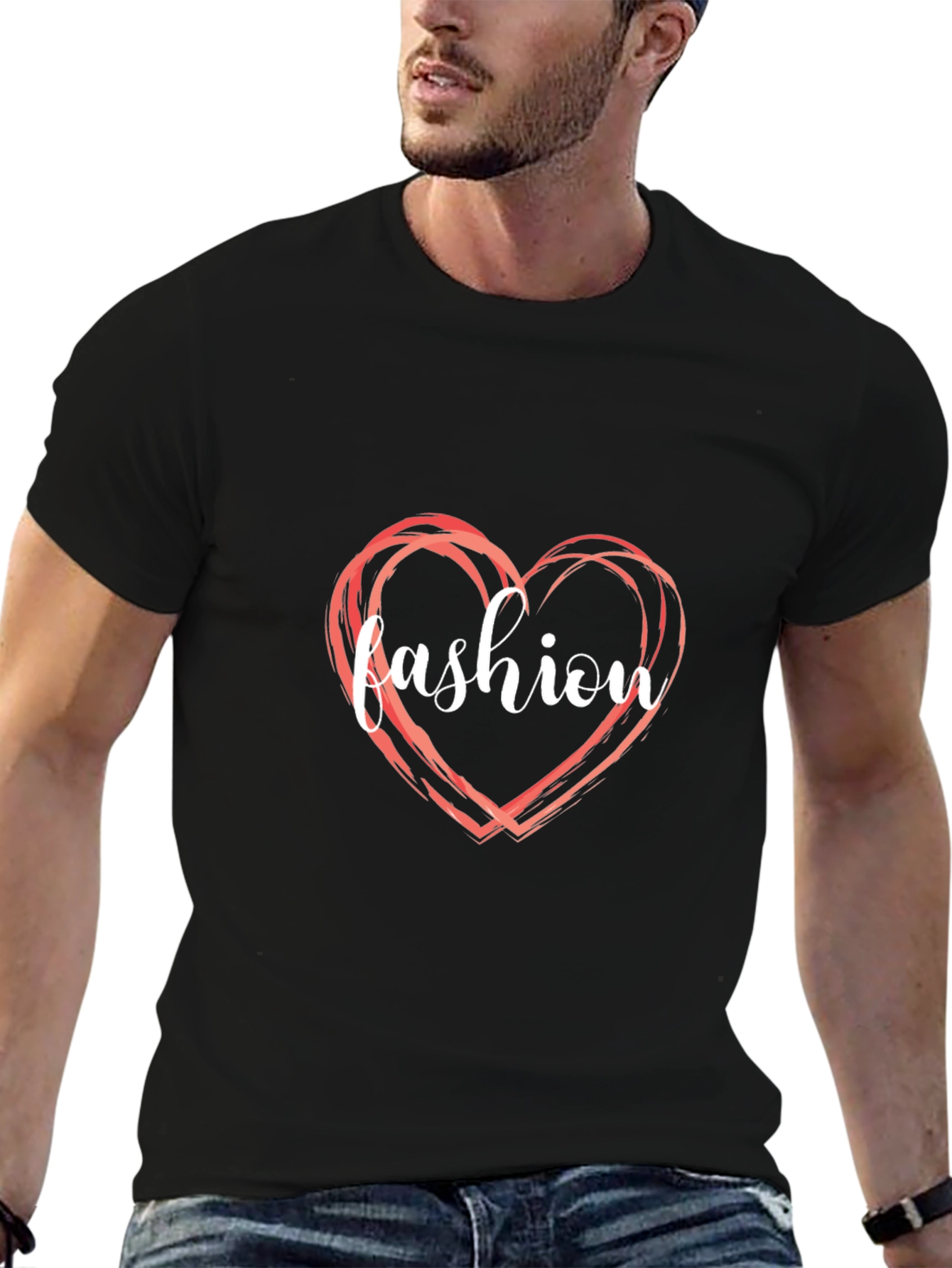 Camiseta Negra Fashion Heart para Hombre