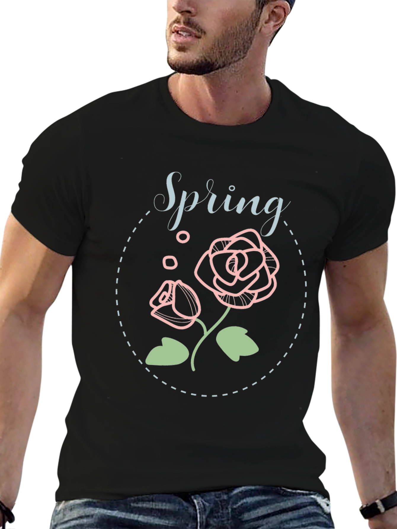 Camiseta Negra Floral Spring Para Hombre