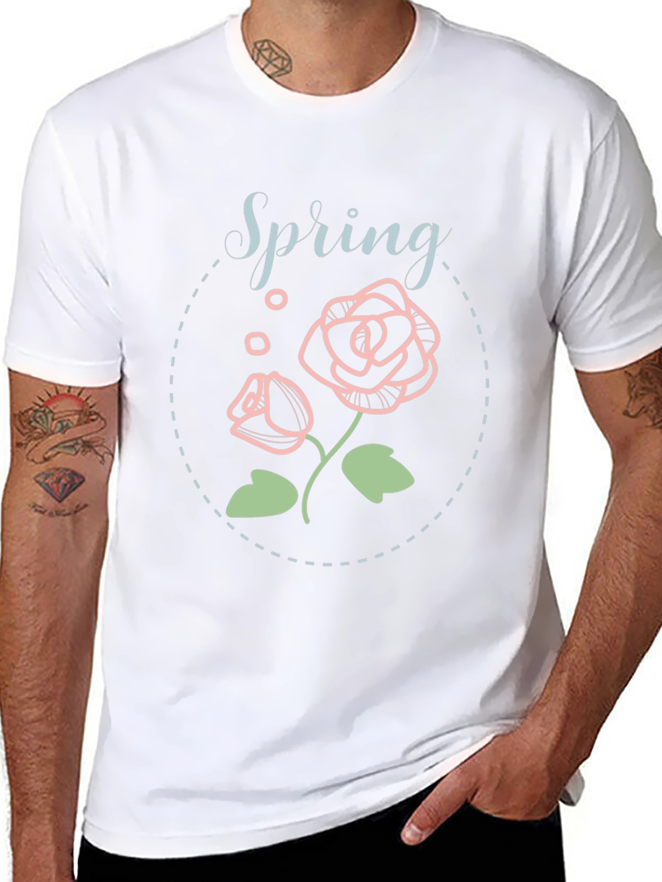 Camiseta Negra Floral Spring Para Hombre