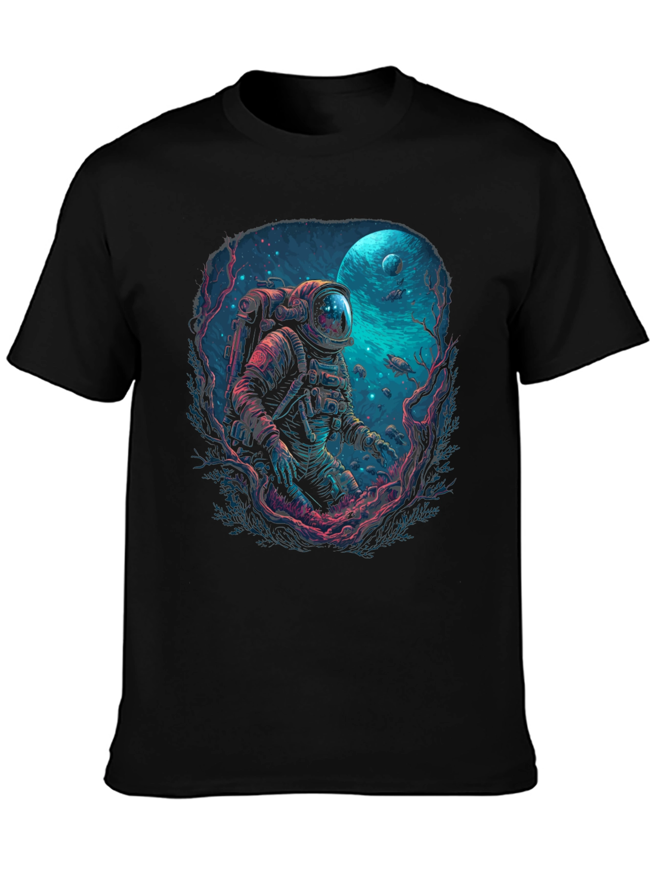 Camiseta Negra con Diseño de Astronauta Submarino