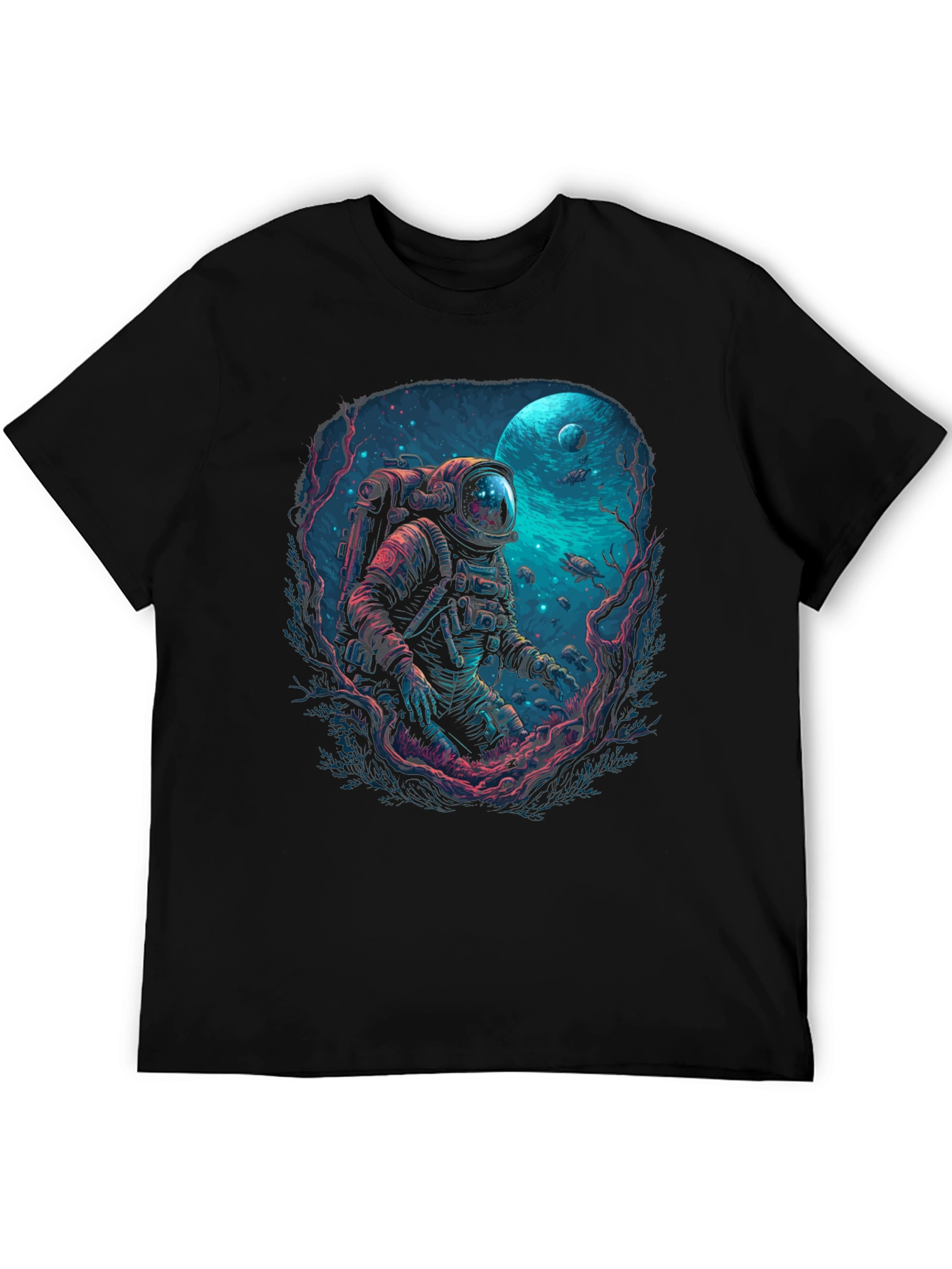 Camiseta Negra con Diseño de Astronauta Submarino