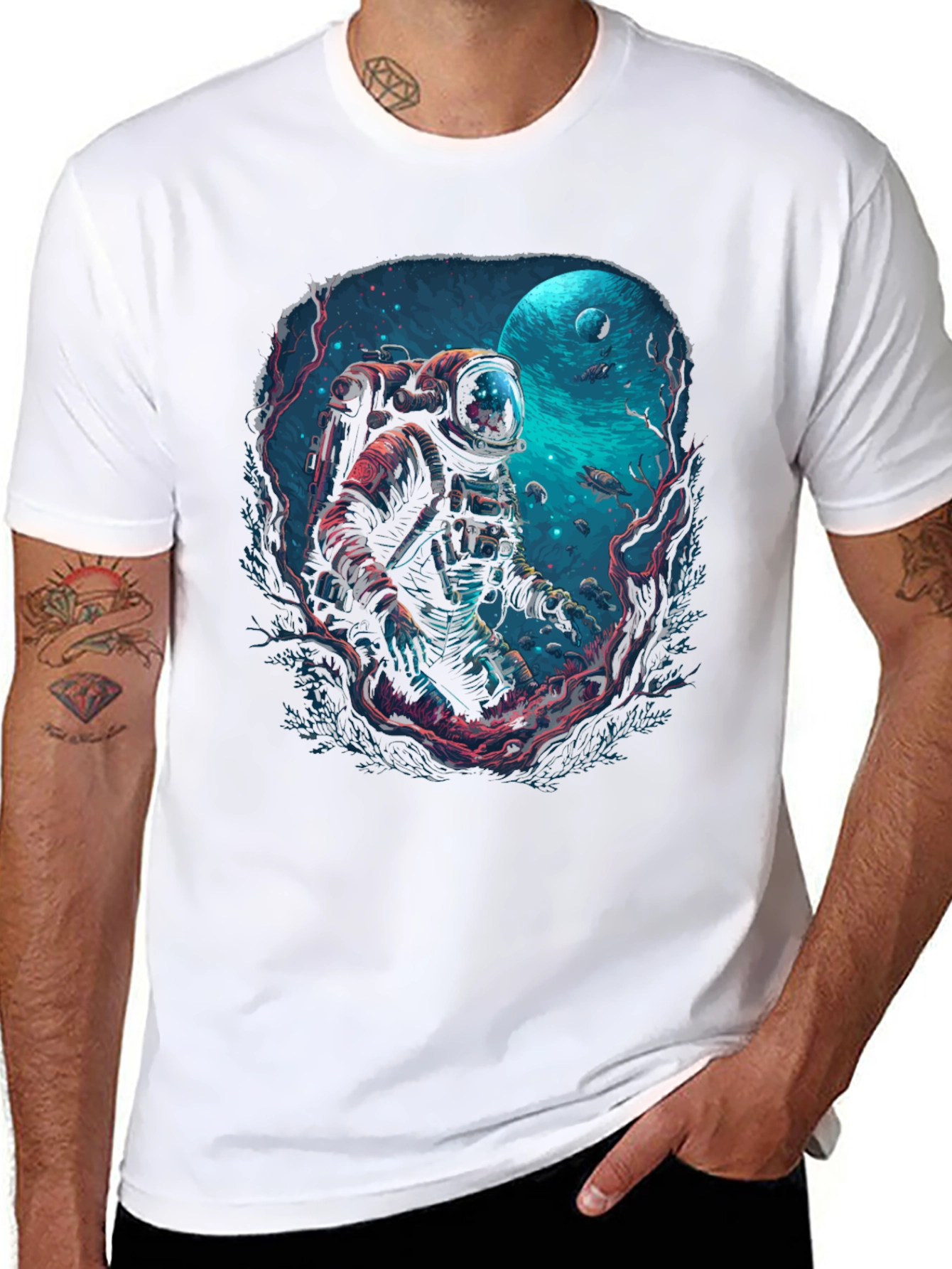 Camiseta Negra con Diseño de Astronauta Submarino