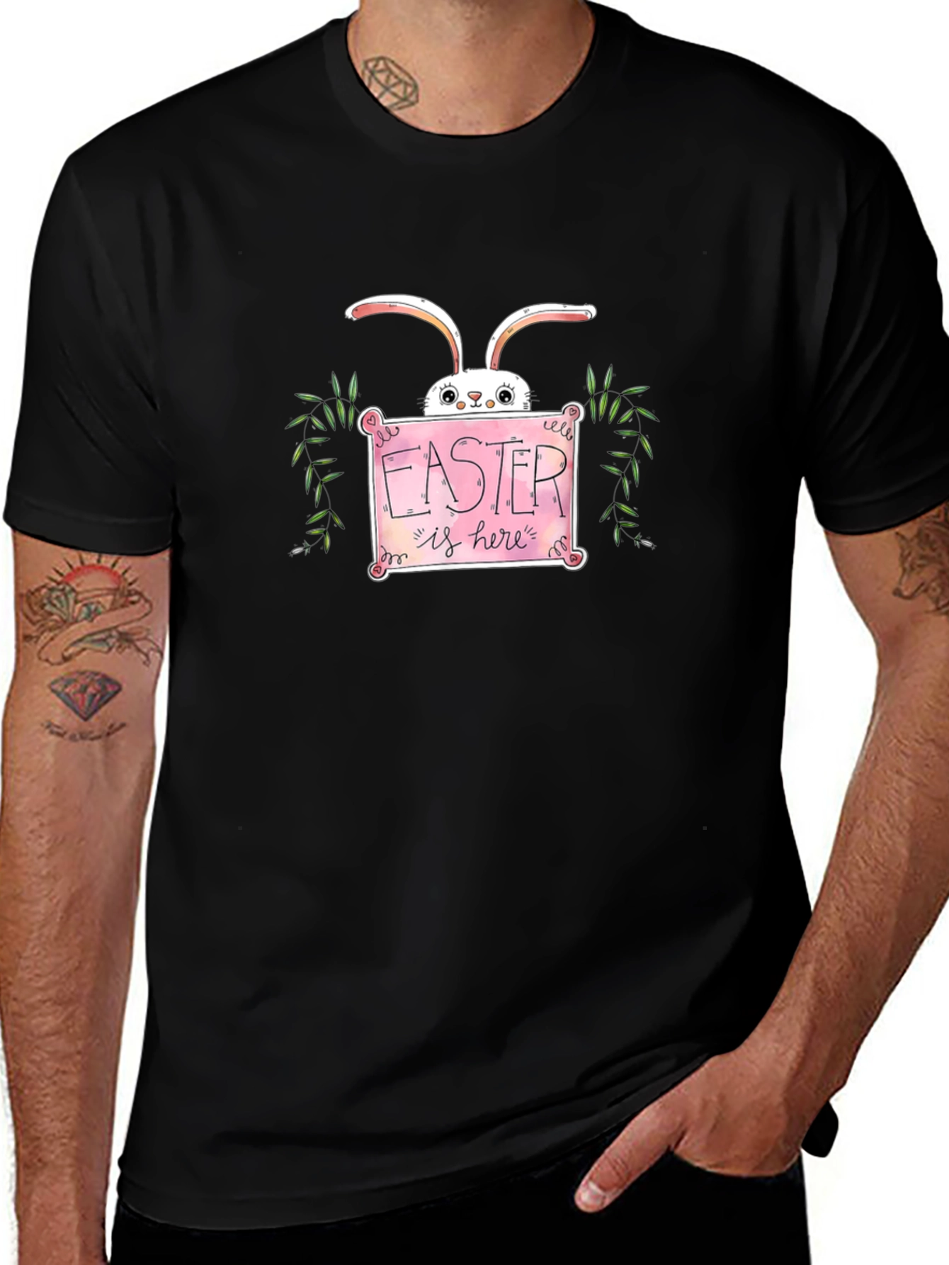 Camiseta Negra Conejo de Pascua Easter is here