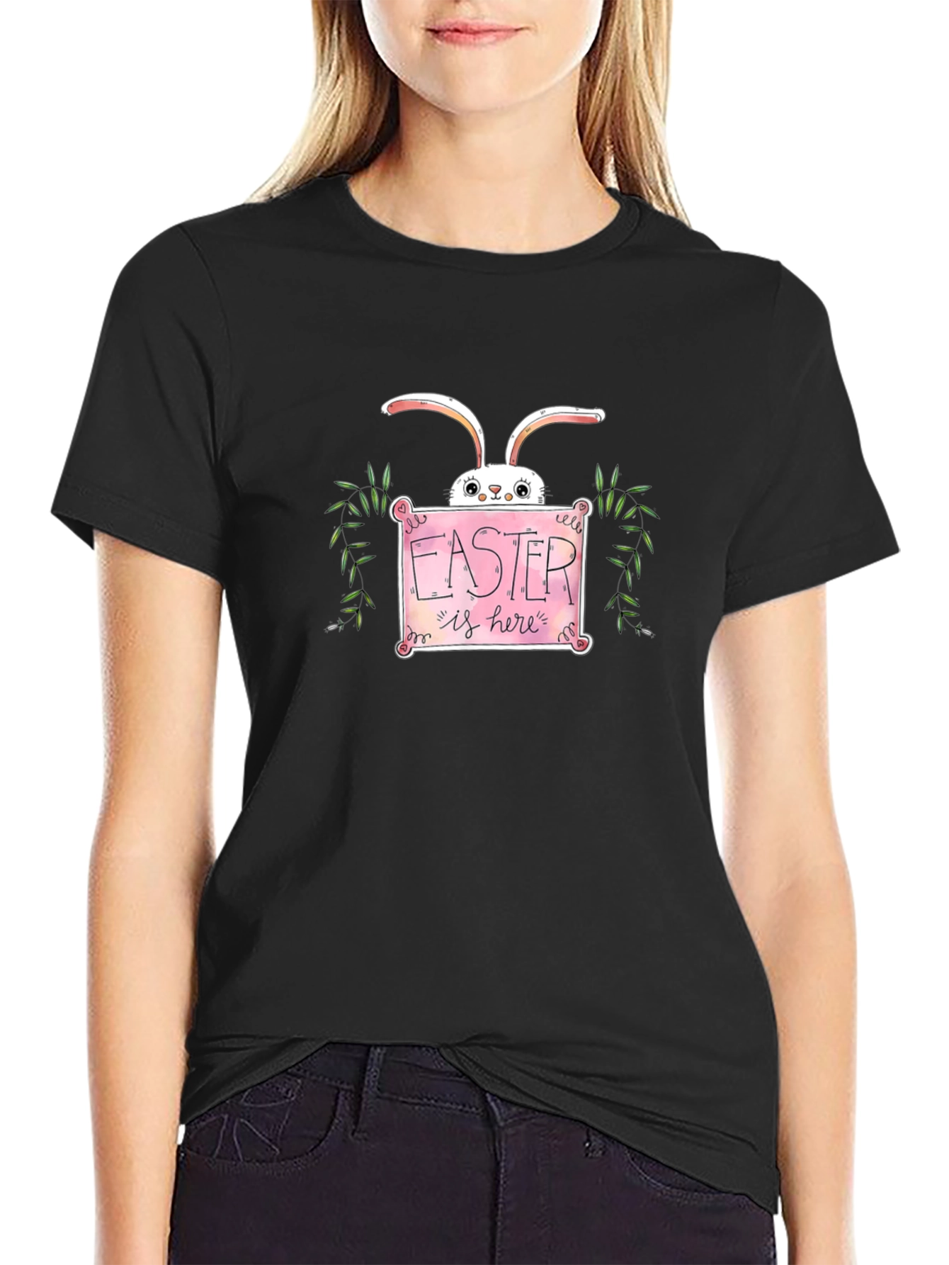 Camiseta Negra Conejo de Pascua Easter is here