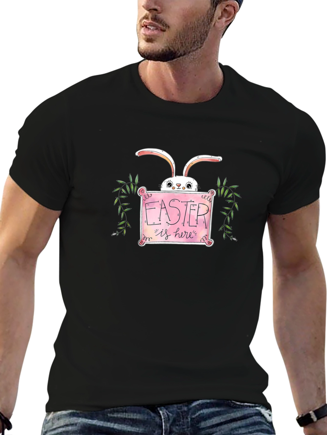 Camiseta Negra Conejo de Pascua Easter is here