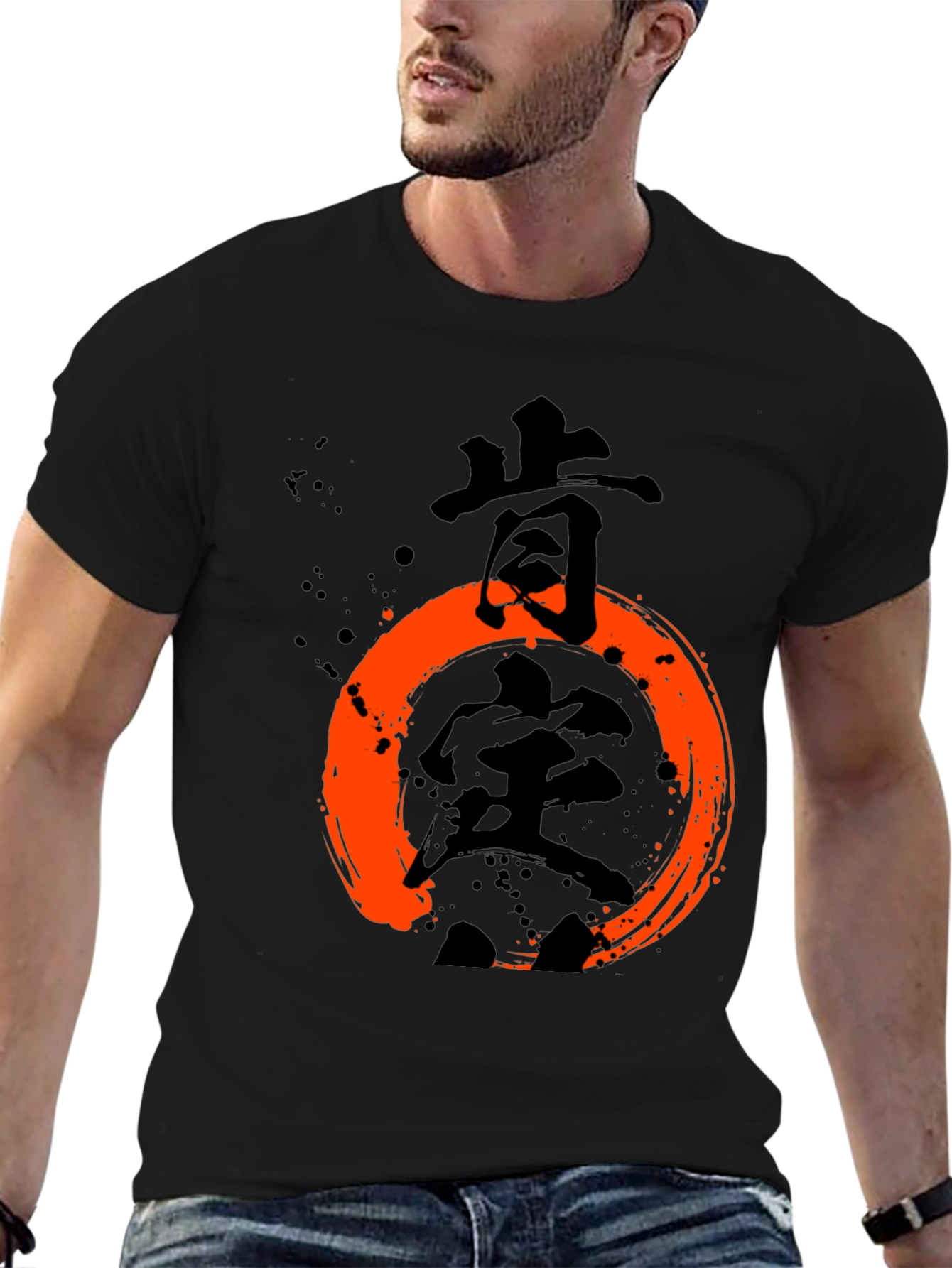 Camiseta Negra con Diseño Japonés Enso