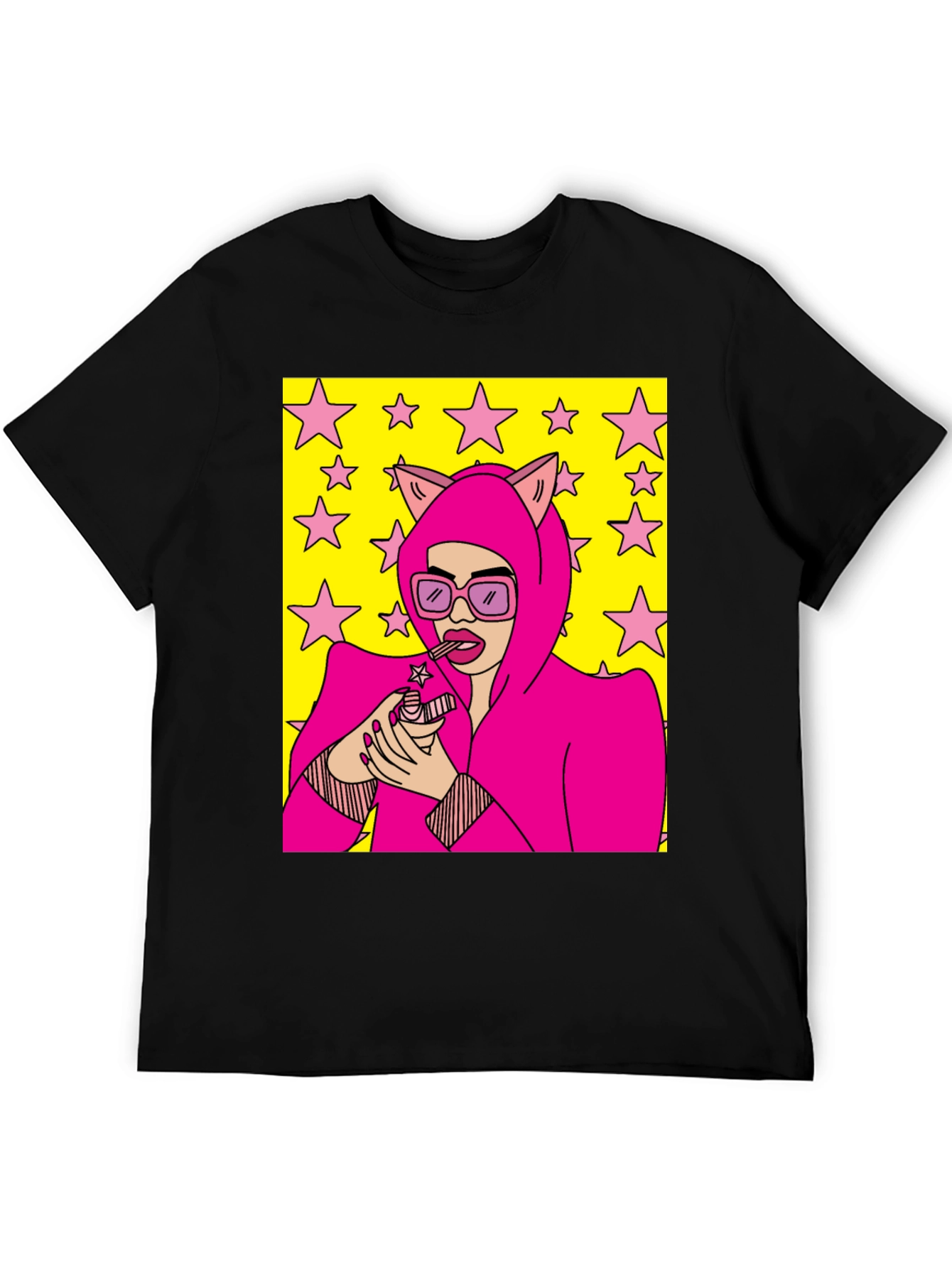 Camiseta Negra con Diseño Pop Art Femenino