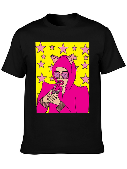 Camiseta Negra con Diseño Pop Art Femenino