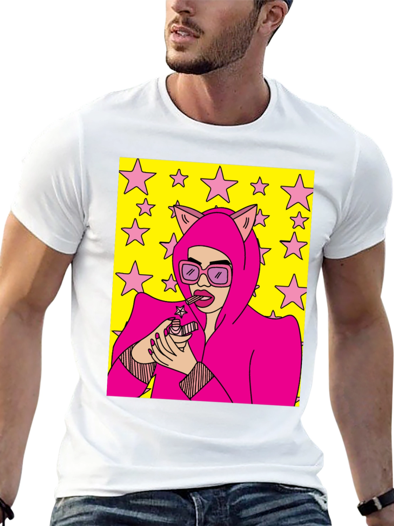 Camiseta Negra con Diseño Pop Art Femenino