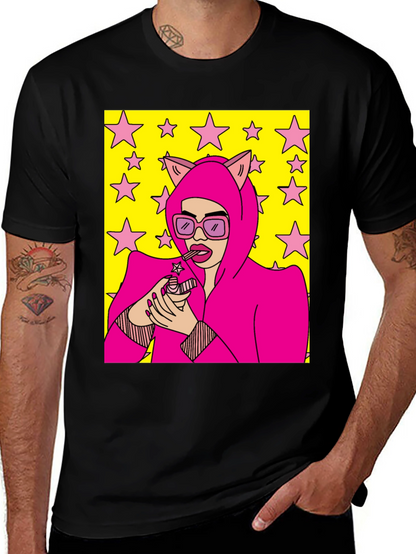 Camiseta Negra con Diseño Pop Art Femenino