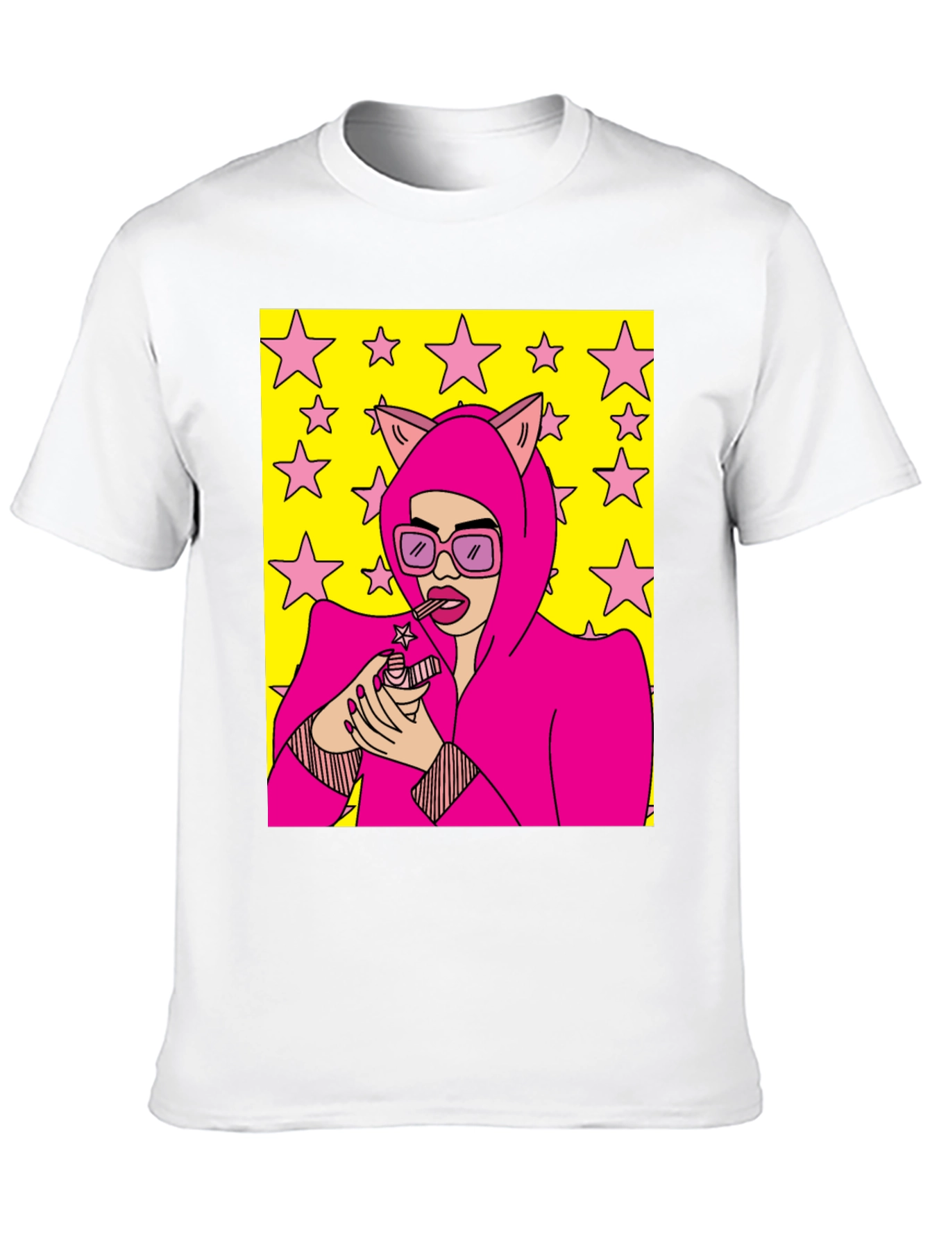 Camiseta Negra con Diseño Pop Art Femenino