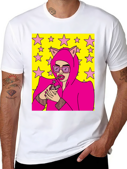 Camiseta Negra con Diseño Pop Art Femenino