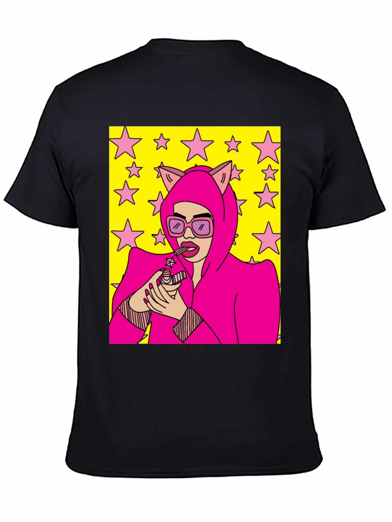Camiseta Negra con Diseño Pop Art Femenino