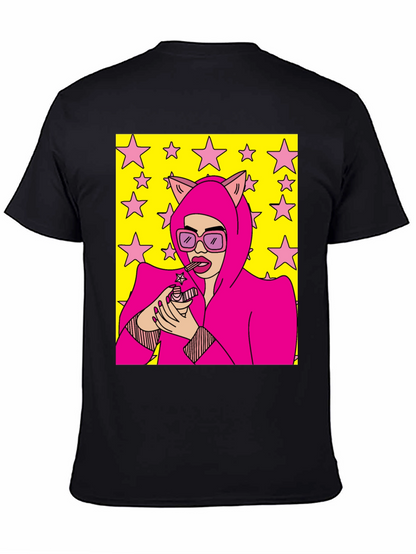 Camiseta Negra con Diseño Pop Art Femenino