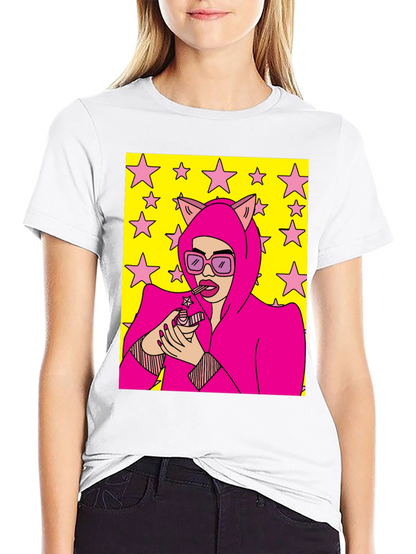 Camiseta Negra con Diseño Pop Art Femenino