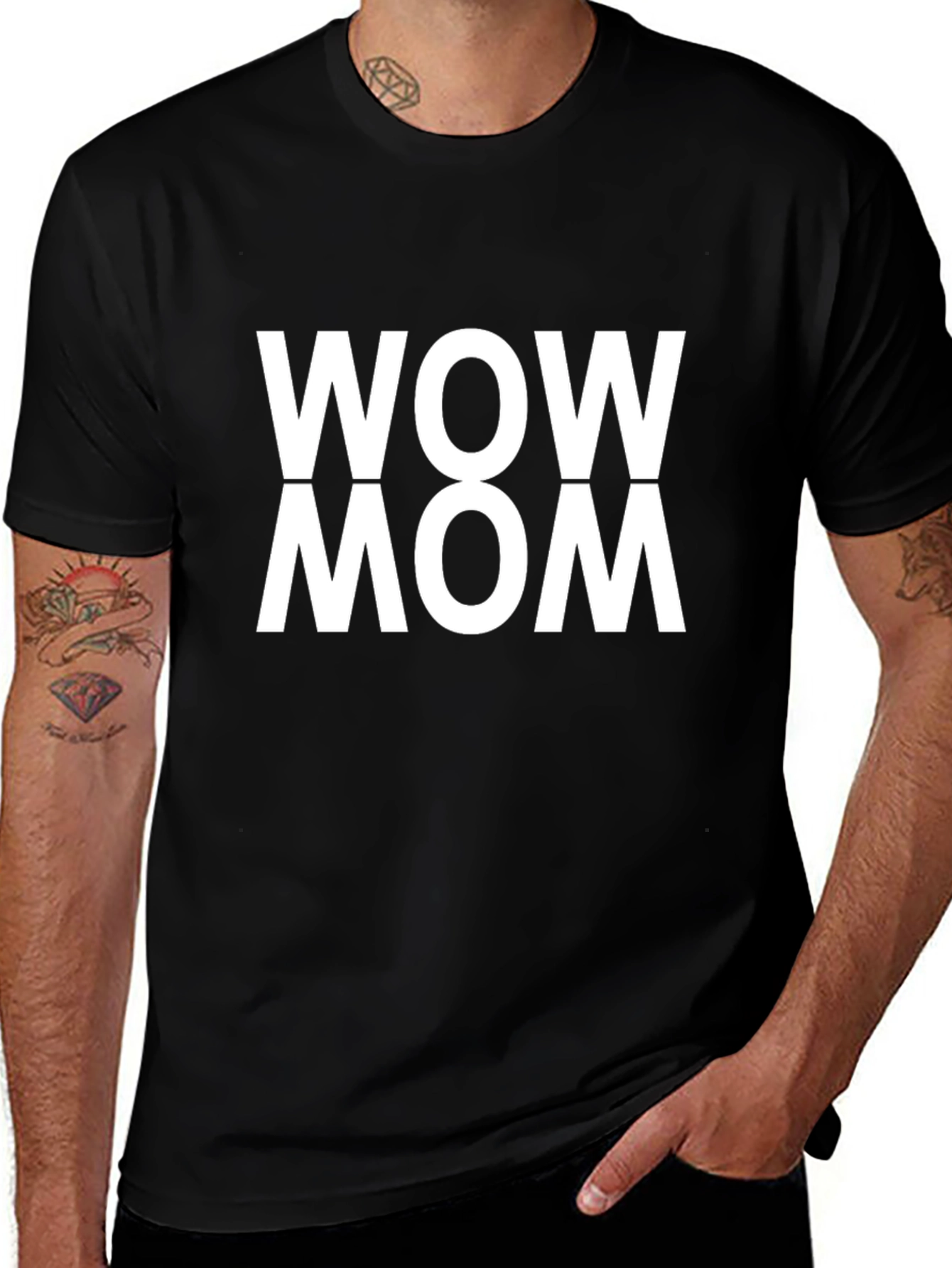 Camiseta Negra con Estampado WOW MOM